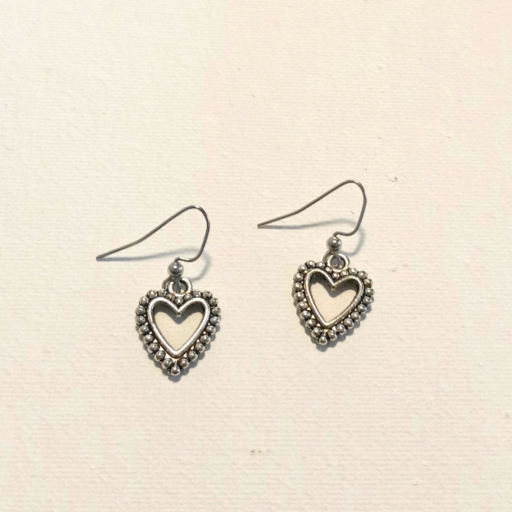 Silver Plated Hollow Heart Earrings